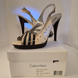 Calvin Klein Dana Snake Cream and Brown Slingback Platform Heels  Size 10M NEW!